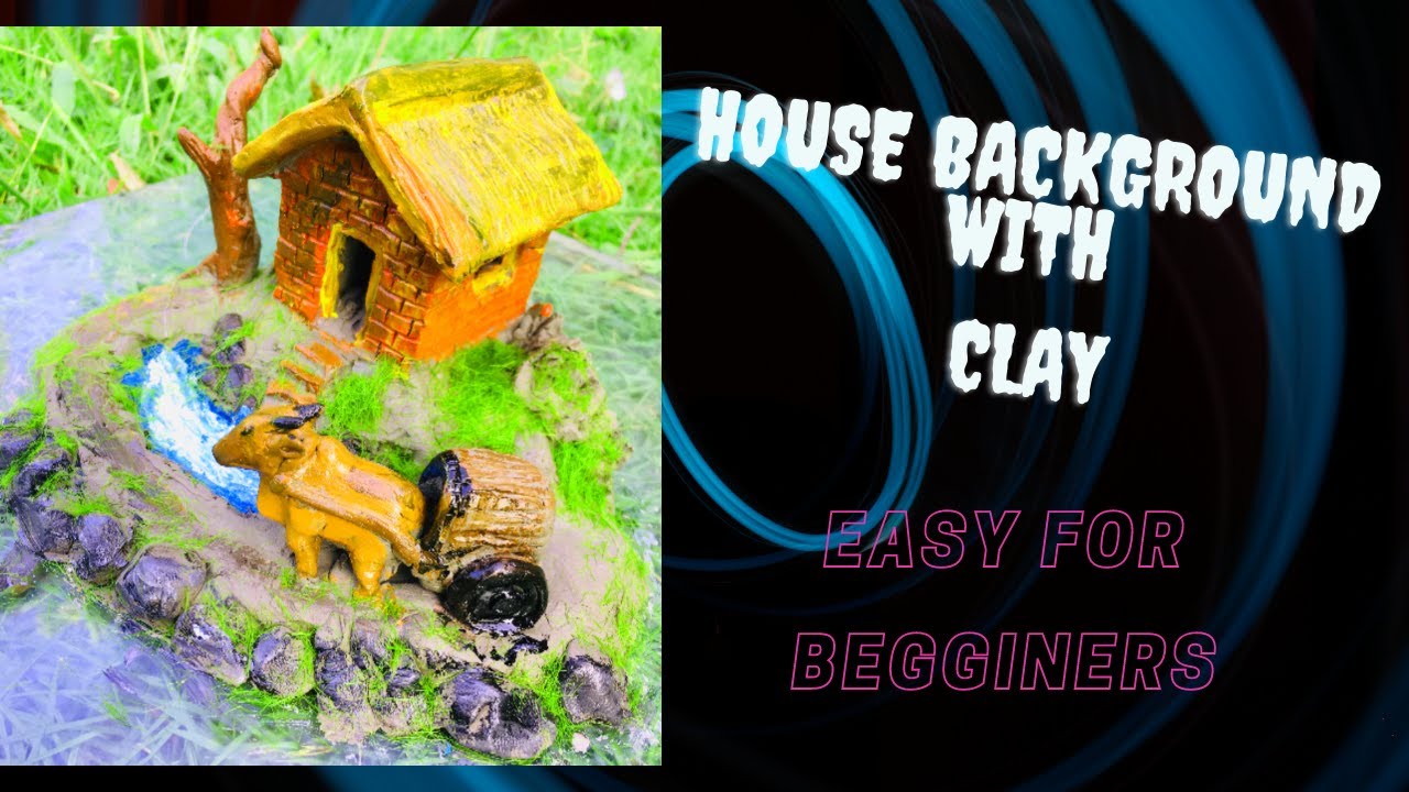House Background.cart (Asian Village ) made With natural Clay Sculpture. [Tabletop] -Douber Lucky