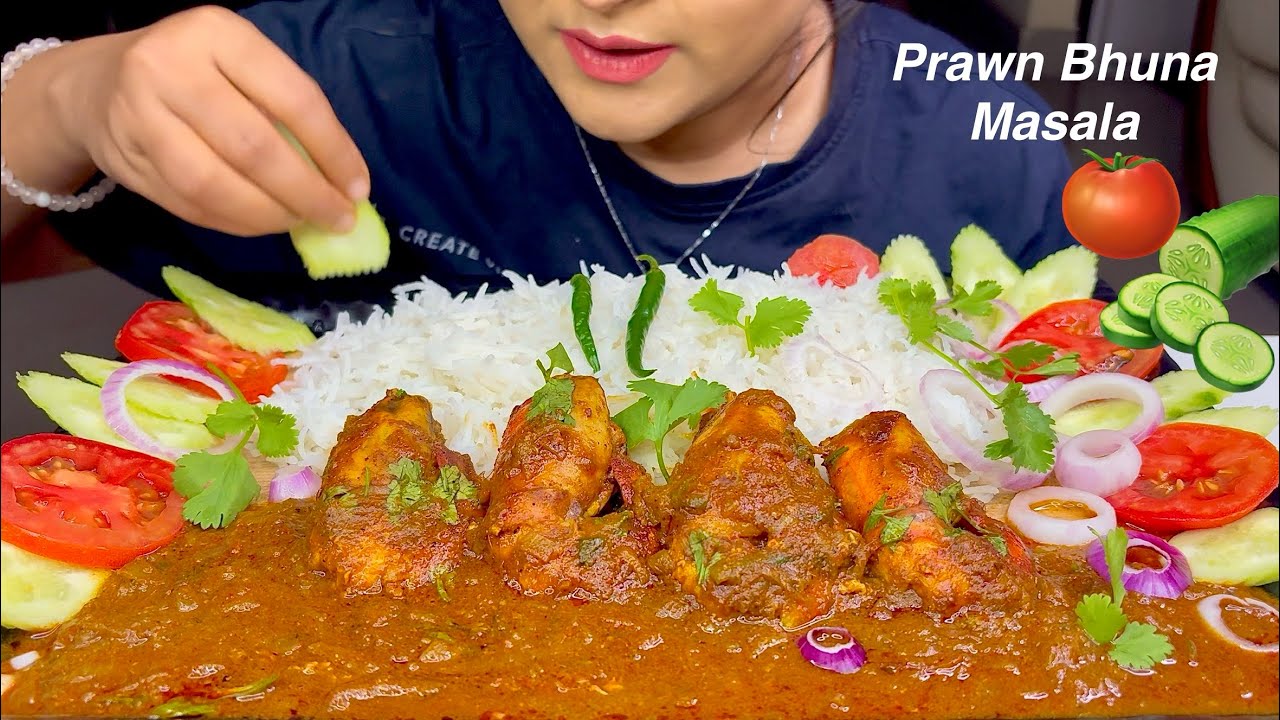 Cooking and eating Prawn bhuna masala with rice | ASMR Eating 