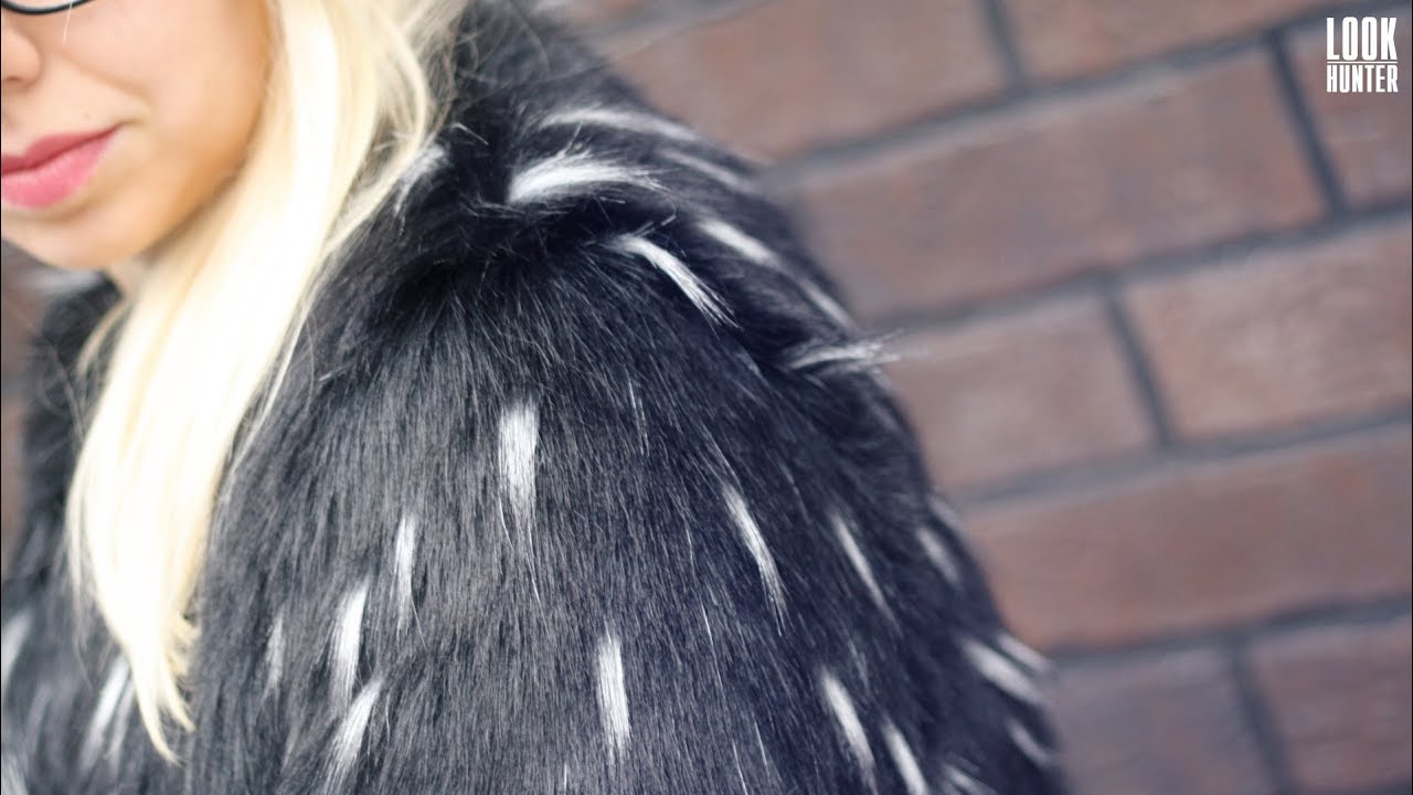 Black & White Pointed Faux Fur Coat