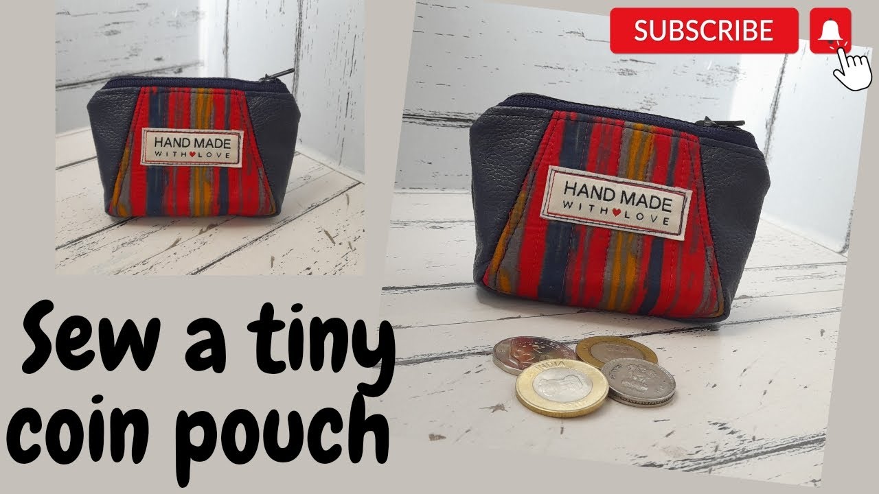 Sew a tiny coin pouch/faux leather and fabric coin pouch/#pouch #diy