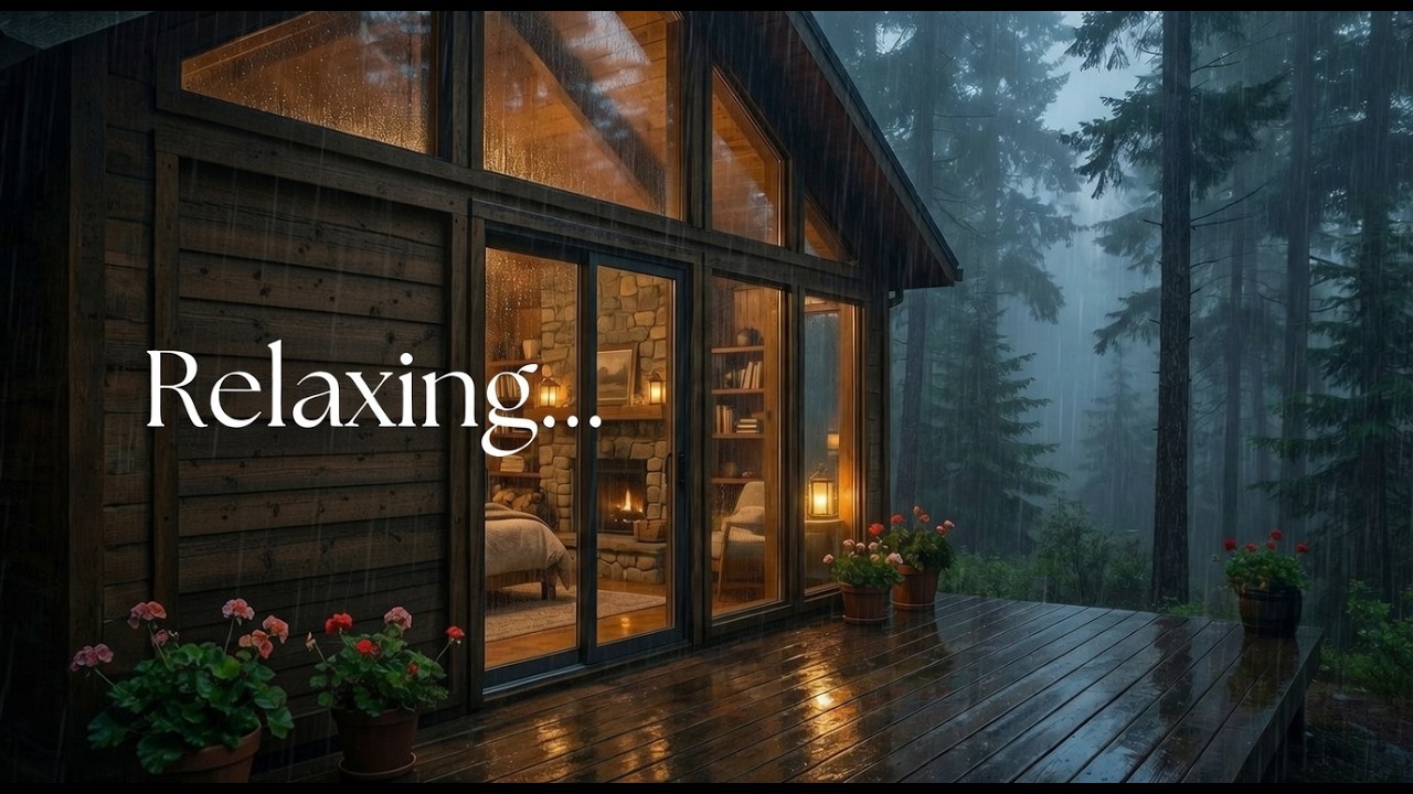 Relaxing Rain Sounds & Soft Meditation Music / Cozy Cabin Ambience for Deep Sleep & Calm