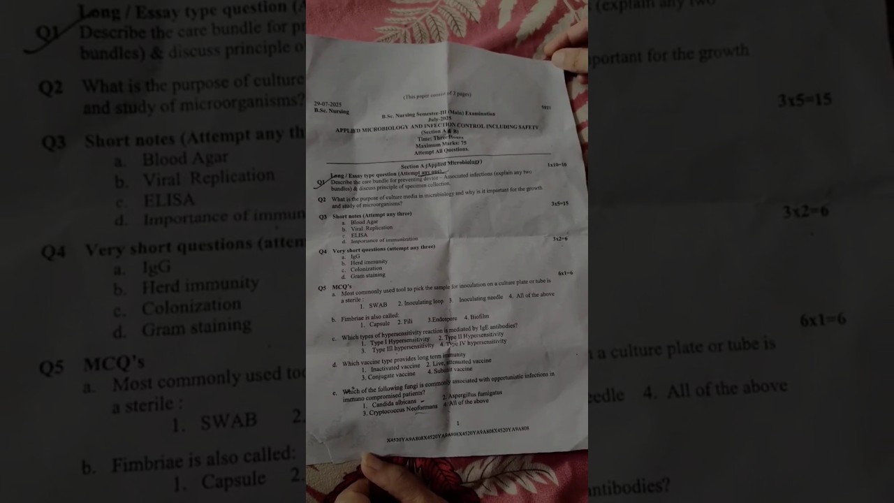 #ruhs bsc nursing 3rd semester question paper #microbiology & #infection_control question paper 2025