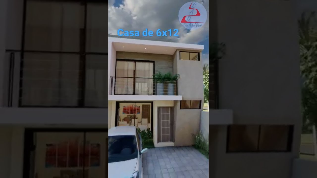 Fachada de casa de 6x12 con 4 Recámaras en terreno de 6x18 