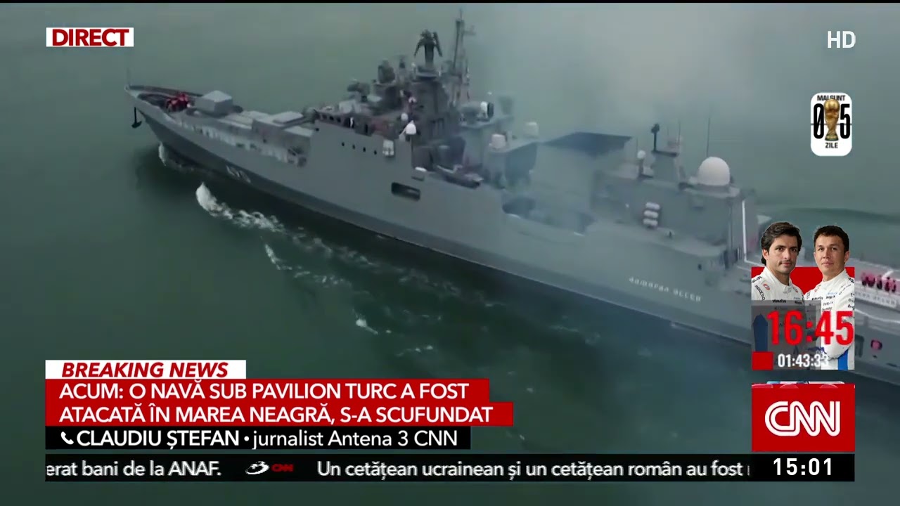 O navă sub pavilion turcesc a fost atacată &icirc;n Marea Neagră. S-a scufundat