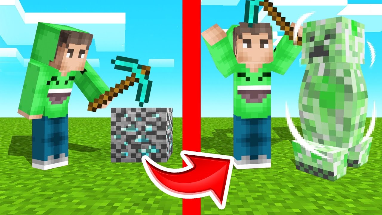BREAK BLOCK = Spawn CREEPER In MINECRAFT! (Dangerous)