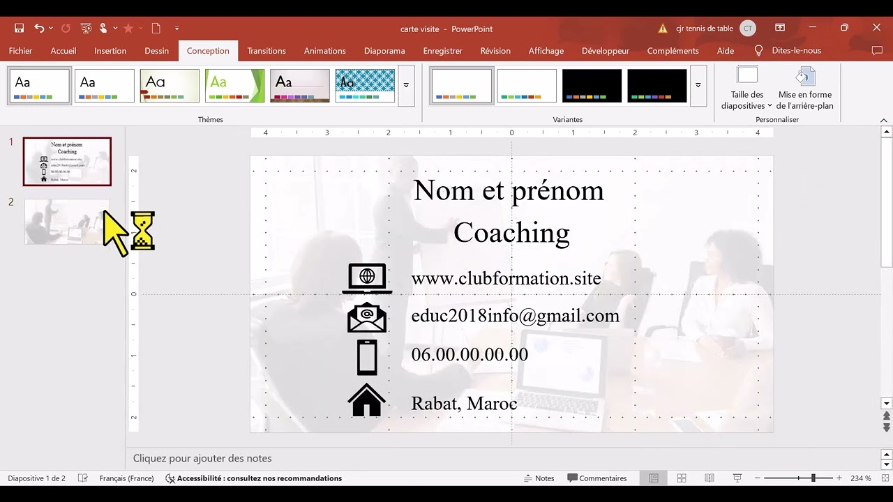 Carte visite PowerPoint : Texte