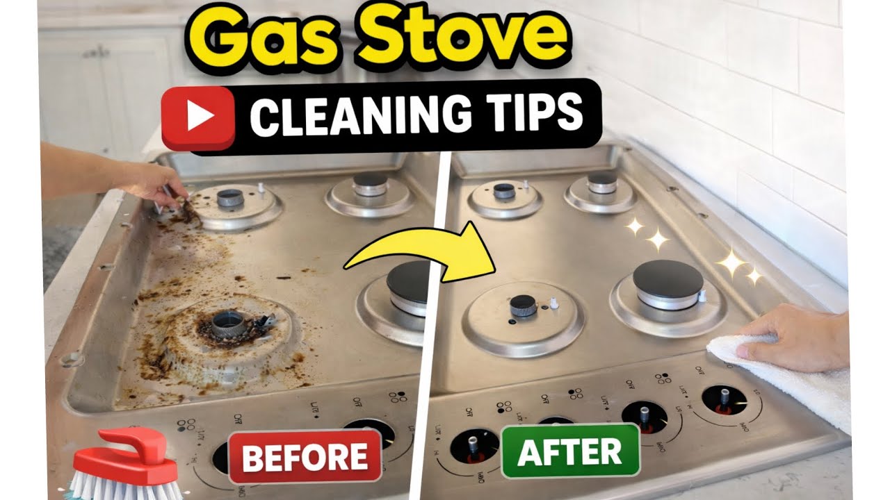 Dirty gas stove to mirror shine in minutes! #GasStoveCleaning #CleaningHacks #KitchenCleaning #tips 