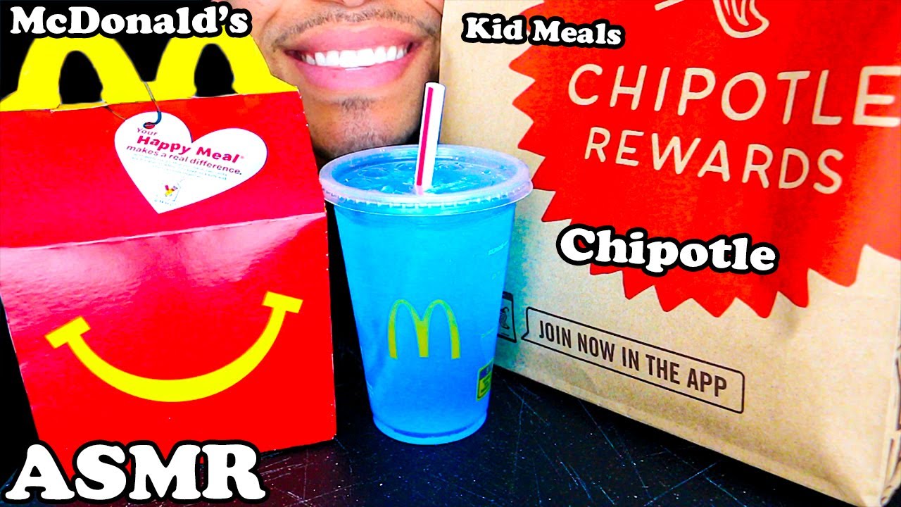 MCDONALD'S CHIPOTLE HAPPY KIDS MEAL EATING CHEESEBURGER CHEESE QUESADILLA GAUCAMOLE FRIES SOUNDS