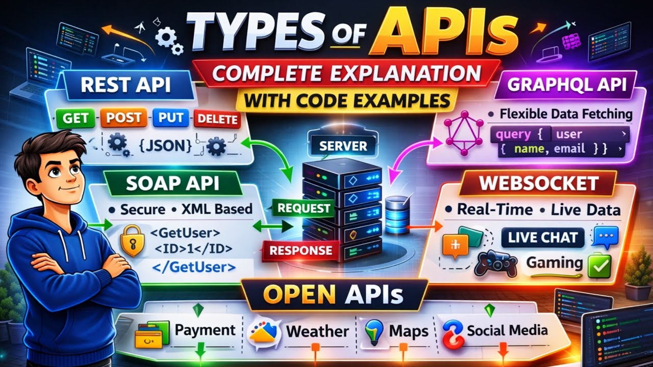 Types of APIs  in 15 Minutes | REST vs SOAP vs GraphQL vs WebSocket