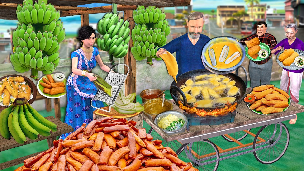 Banana Pakora Wala Safalta Banana Bajji Cooking Street Food Hindi Kahani Moral Stories Comedy Video