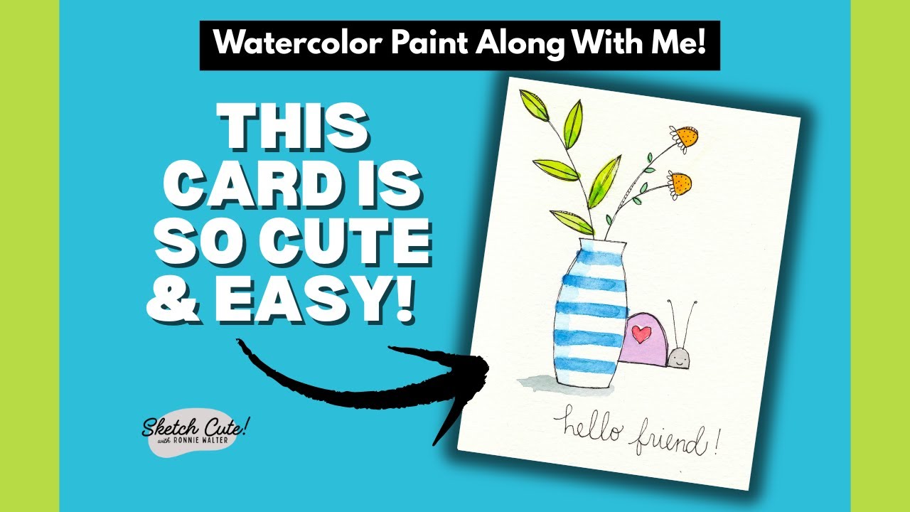 Easy & Cute Beginner Line + Watercolor Project--Cute Ladybug and Vase of Flowers