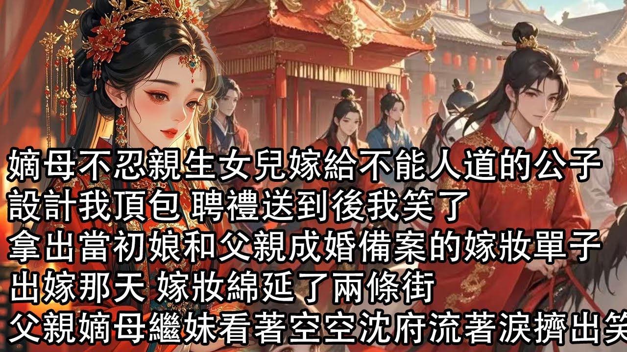 【一口氣看完】嫡母不忍親生女兒嫁給不能人道的公子，設計我頂包 聘禮送到後我笑了，拿出當初娘和父親成婚備案的嫁妝單子，出嫁那天 嫁妝綿延了兩條街，父親嫡母繼妹看著空空沈府流著淚擠出笑