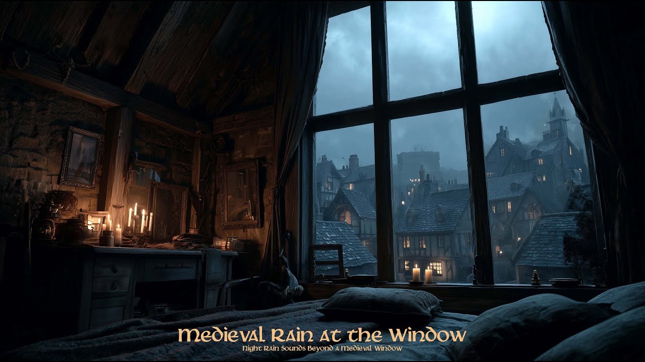 Rain Sounds Drifting Past a Medieval Window | Quiet Night Ambience
