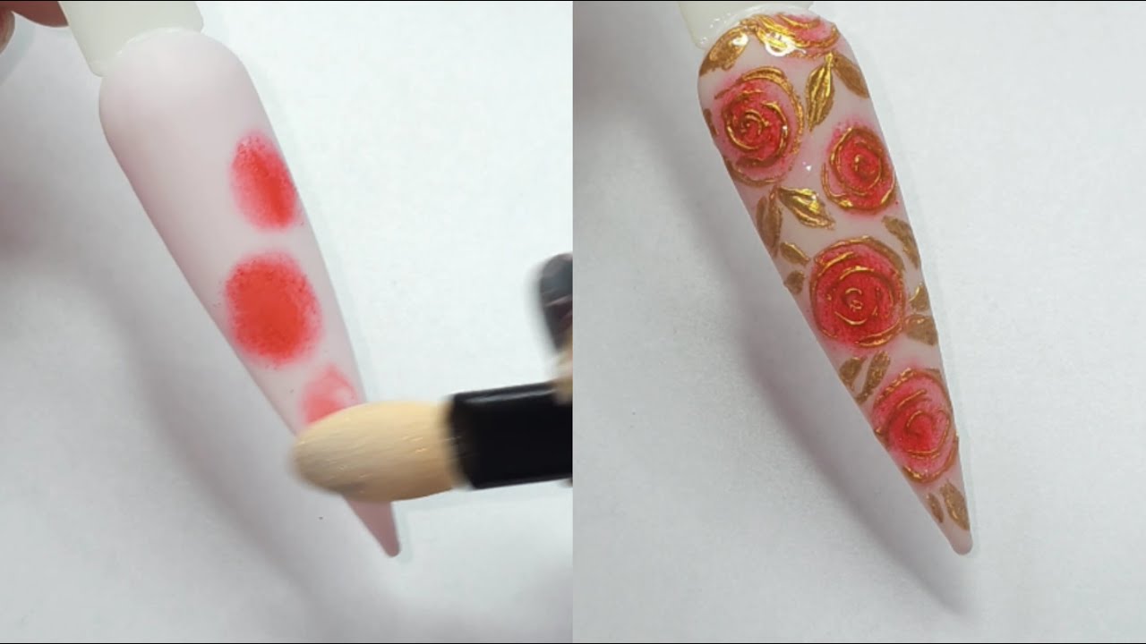 metallic floral nail art design with ombre background full tutorial