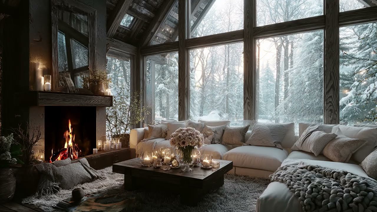Cozy Cabin Focus: Relaxing Piano Music and Fireplace Sounds for a Snowy Study Day