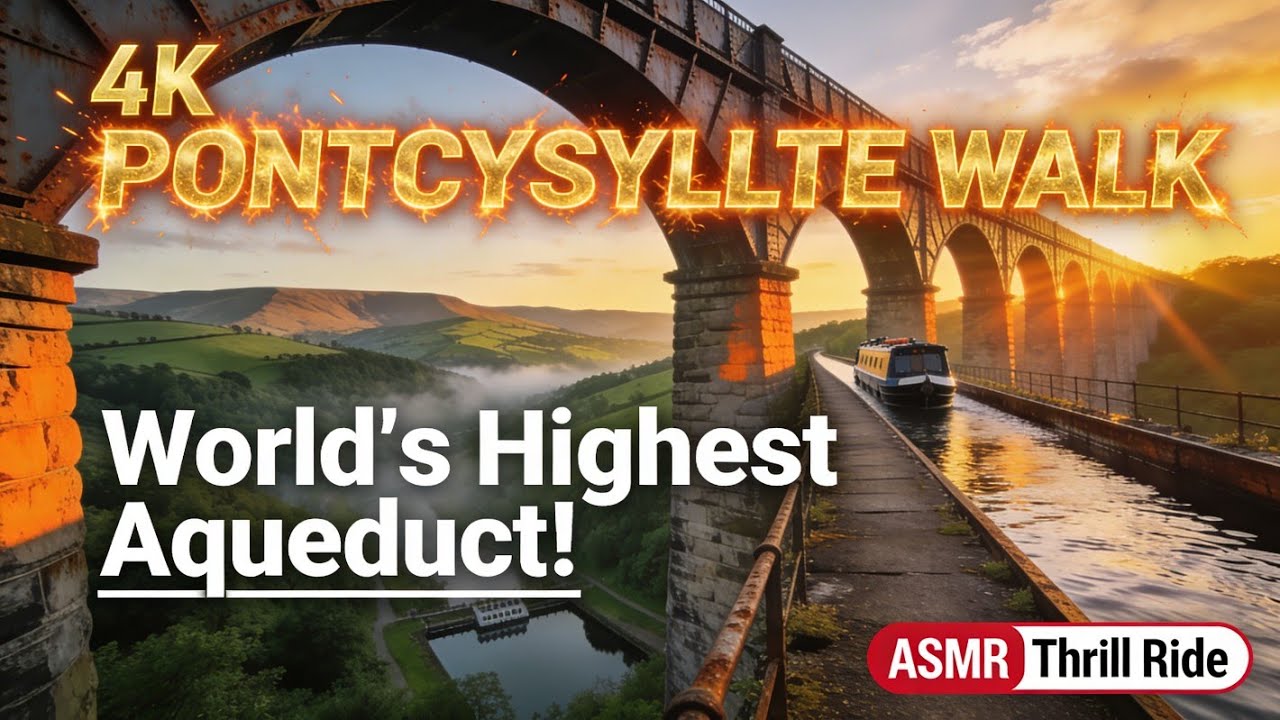 🌫️🌉 ASMR Would You Cross here? Pontcysyllte Aqueduct + Lime Kilns Dusk Walk 4k