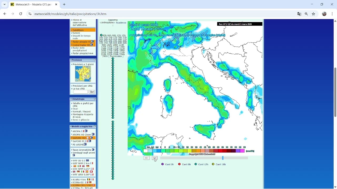 Passione Meteo . Previsioni tendenza precipitazioni dal 04 al 19 marzo 2026 15 giorni modello GFS .