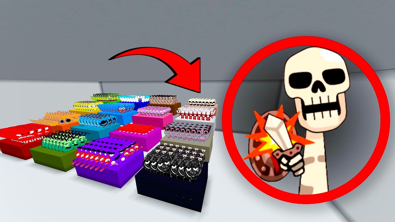 New Sprunki OC Skeleton Banging Shield In Colored Boxes Minecraft PE MOD