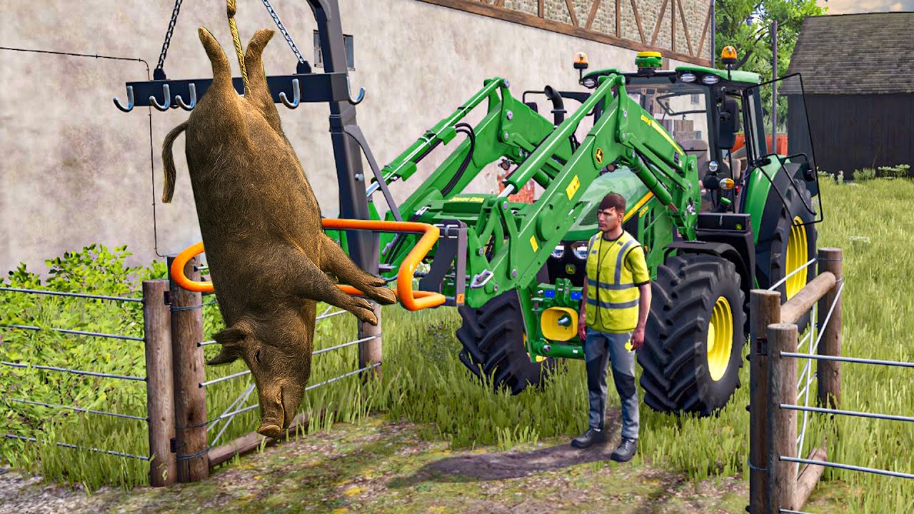 Транспортировка свиней с трактором в бойню | Farming Simulator 25
