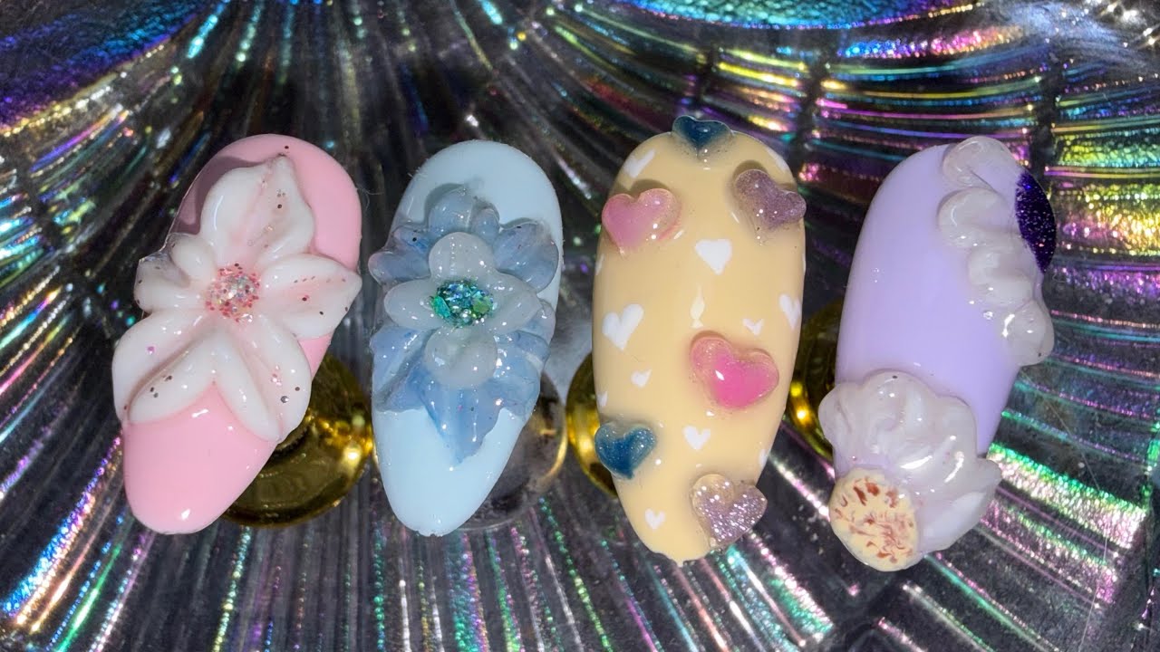 TUTORIAL UÑAS PRESS ON  | TONOS PASTEL Y FLORES EN 3D GEL SOLIDO
