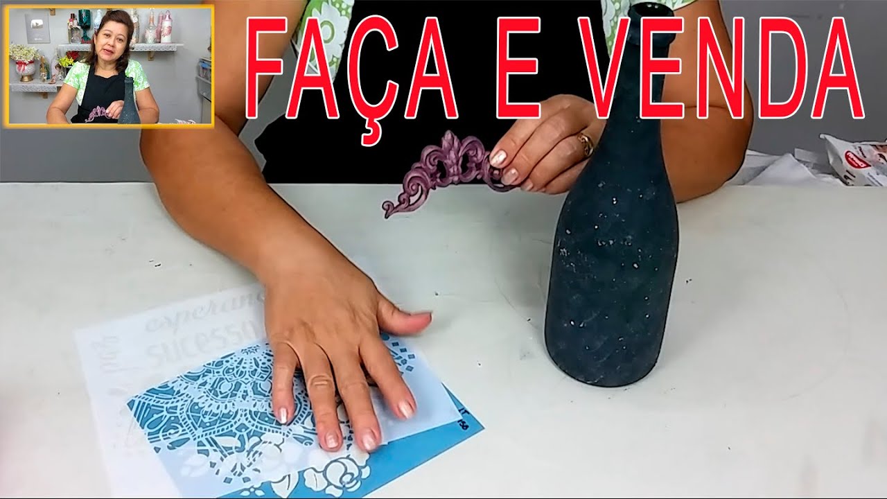 GARRAFA DECORADA com Stencil - Faça e venda pra mesas de festa