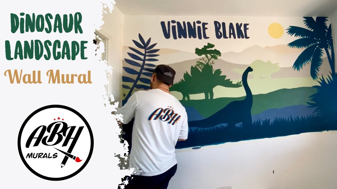 Dinosaur Landscape - Boys Bedroom Wall Mural Painting | ABH Murals 🇬🇧