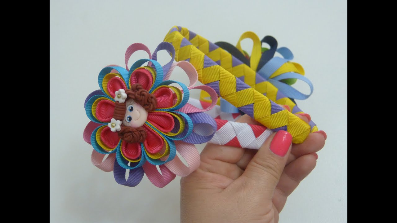 Diy diadema Zig Zag y flores kanzashi,Diy Zig Zag headband and kanzashi flowers for hair