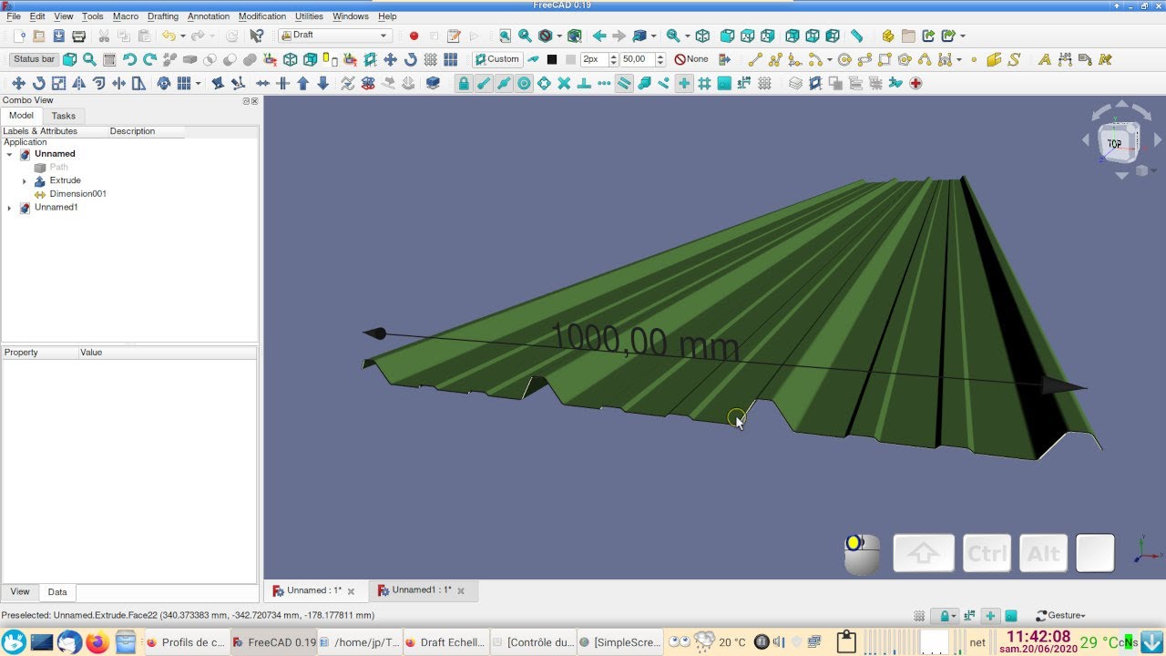 FreeCAD 0.19 : Tôle Bac Acier - import profil DWG 2D via LibreCAD et transformation SVG en solide.