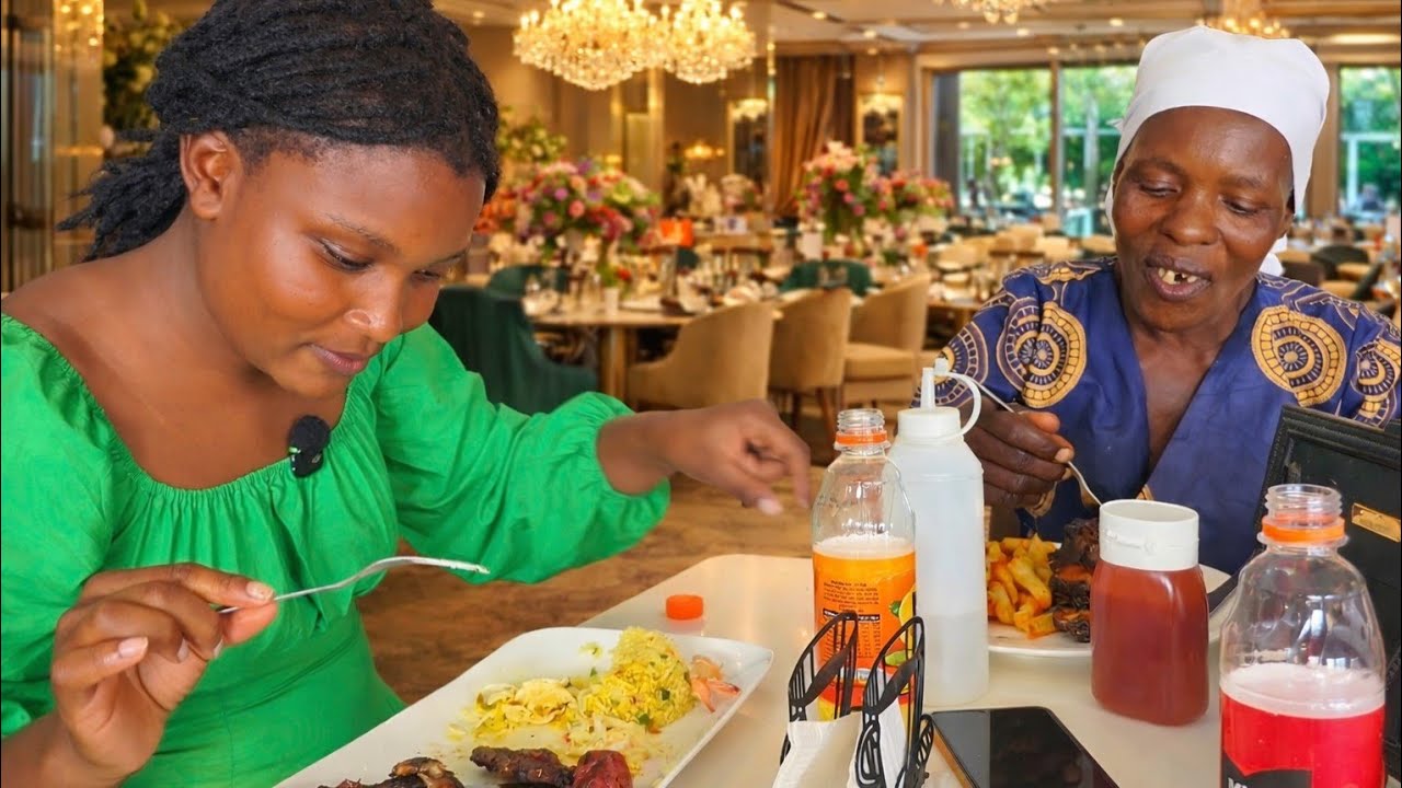 We took our mom to a restaurant for the first time  in Zimbabwe from the rurals.