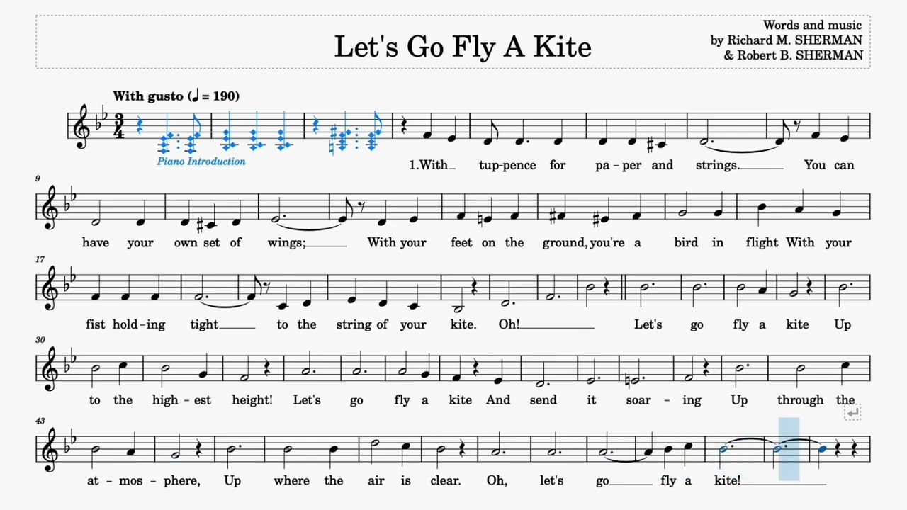 Let's Go Fly A Kite (Sherman) | B♭Major | ABRSM Grade 1 & Trinity Initial | 190 bpm | Sing-Along