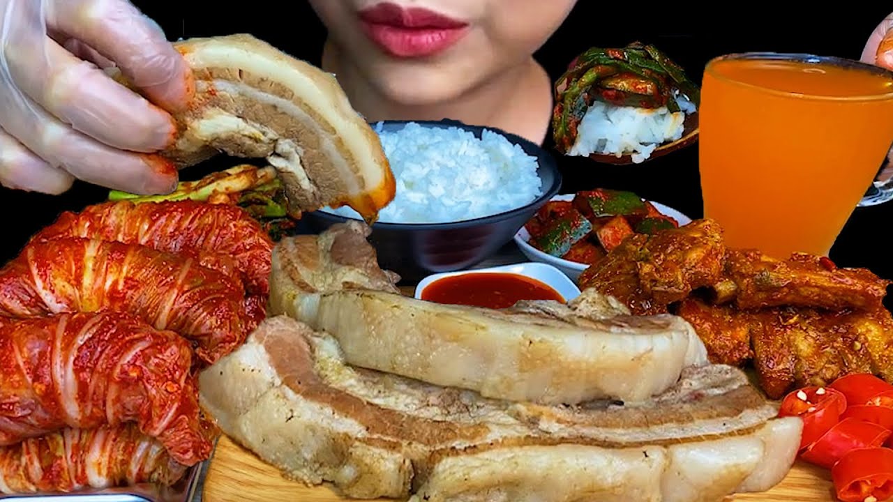 Boiled Pork Belly, Spicy Kimchi, Spicy Pork Rib * MUKBANG SOUNDS *