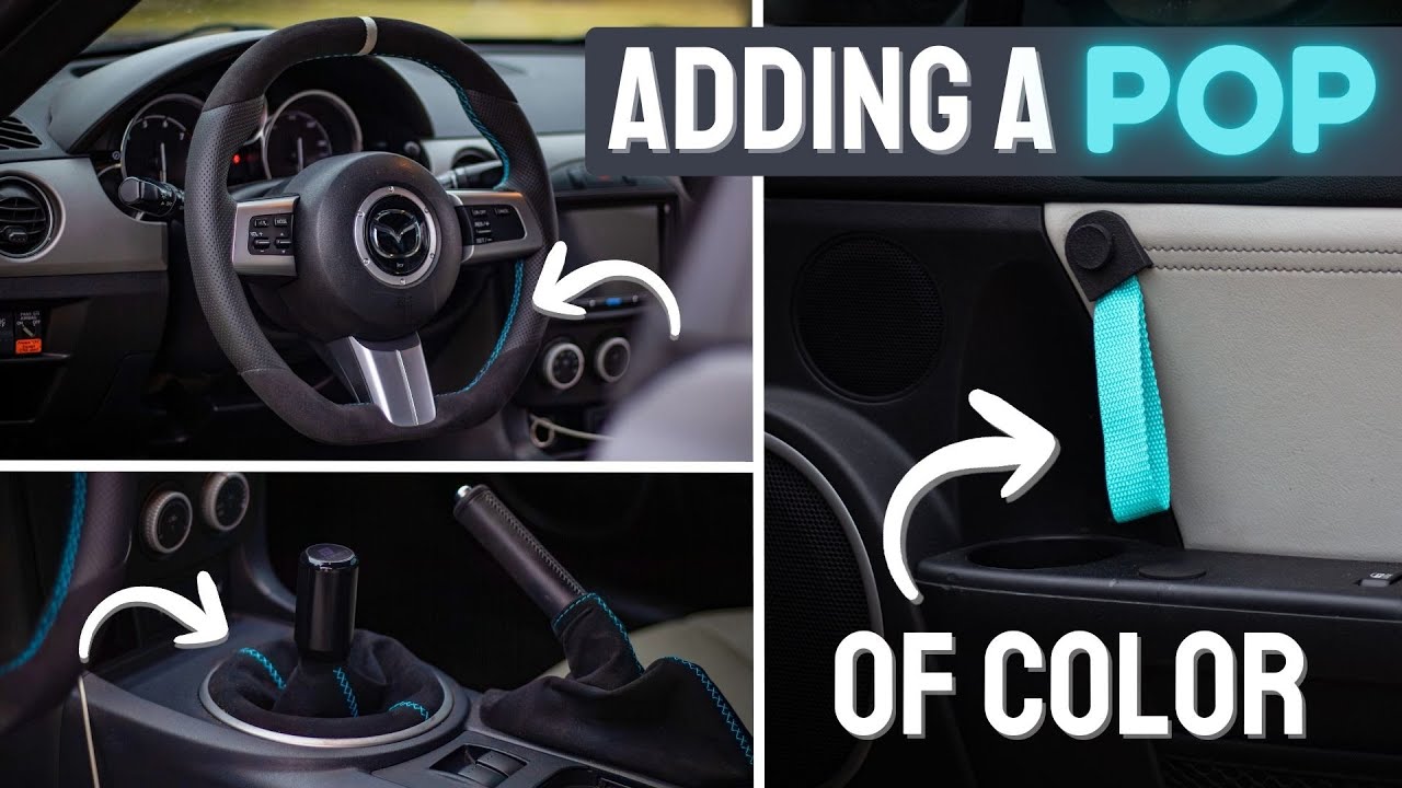 Изящное добавление акцентного цвета к Miata NC. Новый руль, чехлы и дверной ремень!