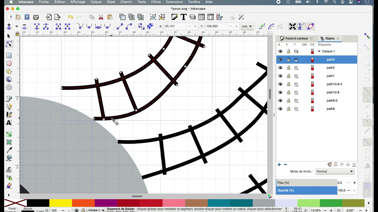 D'inkscape à inkstitch : des colonnes satin faciles à réaliser pour ajouter des sourcils.