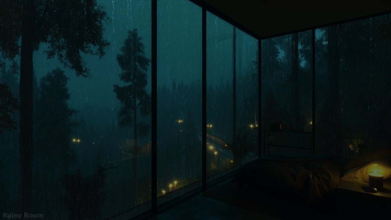 Soft Rain & Distant Thunder 🌧️ Quiet Night Atmosphere | Dark Background for Better Sleep