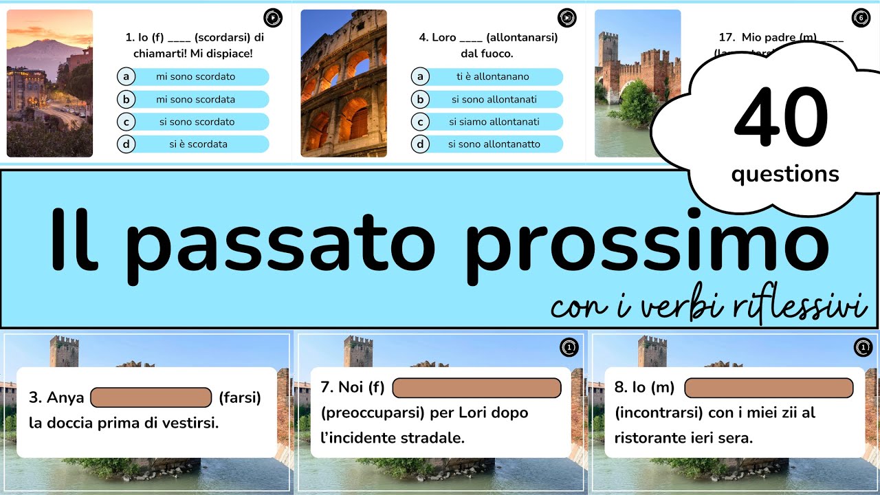 ITALIAN PASSATO PROSSIMO w/ REFLEXIVE VERBS CONJUGATION QUIZ - Level A2 / B1 - Intermediate Italian