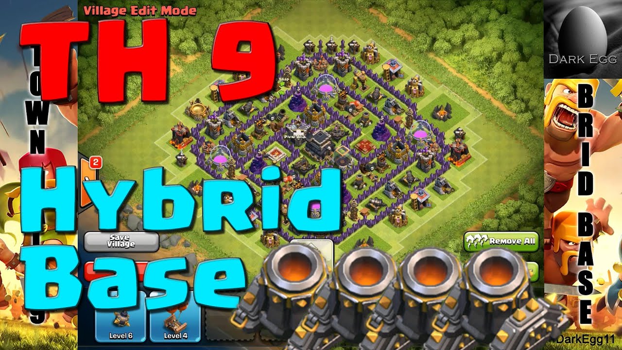 Clash of Clans: Town Hall 9 Hybrid Base (4 mortars update)