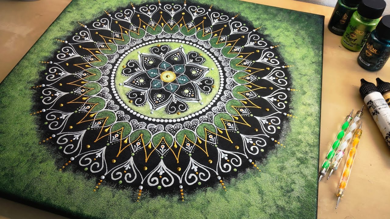 Green Mandala Painting | Dot Painting | How to paint | Time-lapse / #101