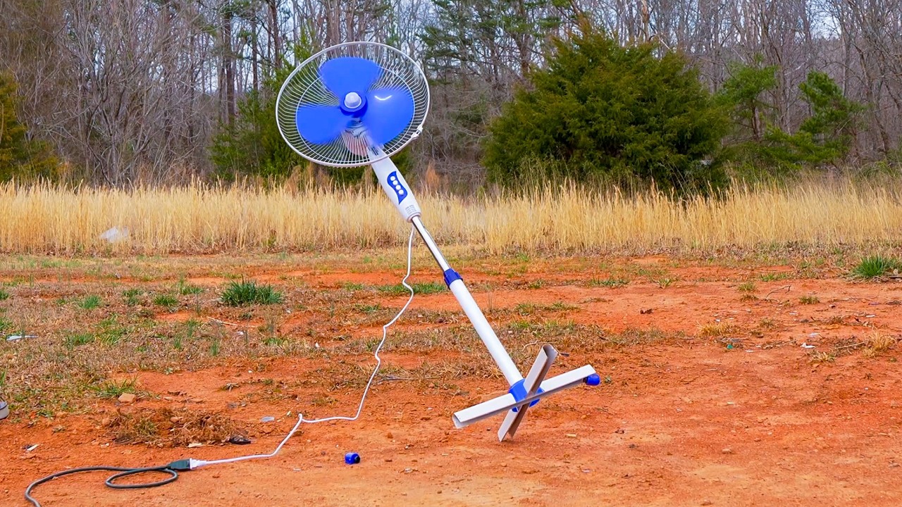 Stand Fan with Blue Blades Destruction