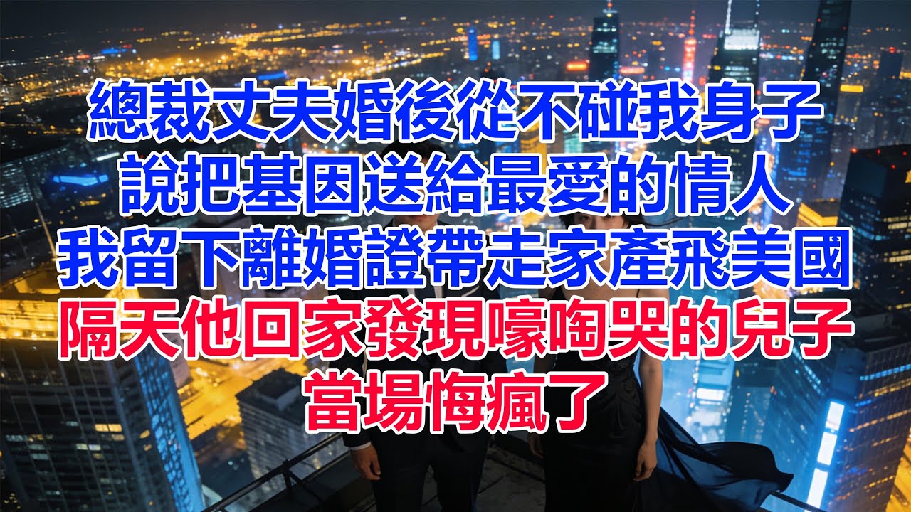 總裁丈夫婚後從不碰我身子，說把基因送給最愛的情人，我留下離婚證帶走家產飛美國，隔天他回家發現嚎啕哭的兒子，當場悔瘋了