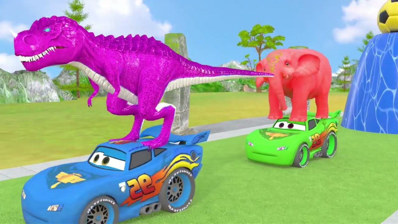 Long Slide Game With Elephant Gorilla Buffalo Hippopotamus Tiger - 3d Animal Game - Funny 3d Animals