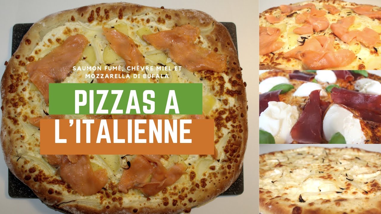 VRAIE PIZZA ITALIENNE FACILE AU SAUMON FUME, CHEVRE MIEL, MOZZARELLA DI BUFALA ET VIANDE SECHEE