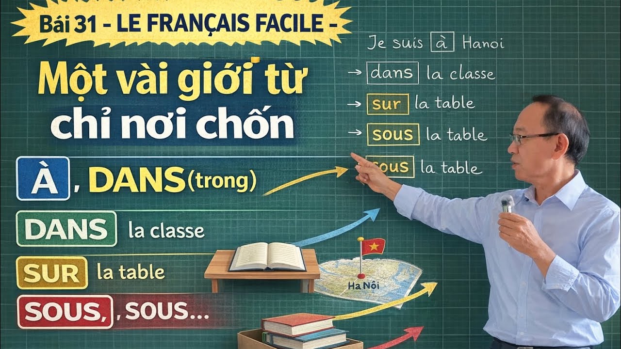Bài 31- LE FRANÇAIS FACILE - Một vài giới từ chỉ nơi chốn : À, DANS( trong),  SUR ( trên) SOUS...
