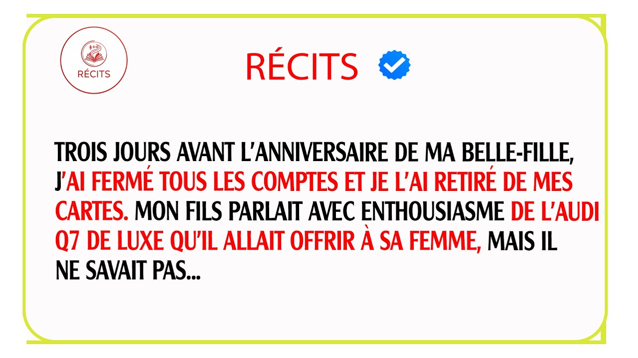 Mon fils voulait mon argent pour une Audi, j'ai dit NON et sa femme vénale l'a quitté.