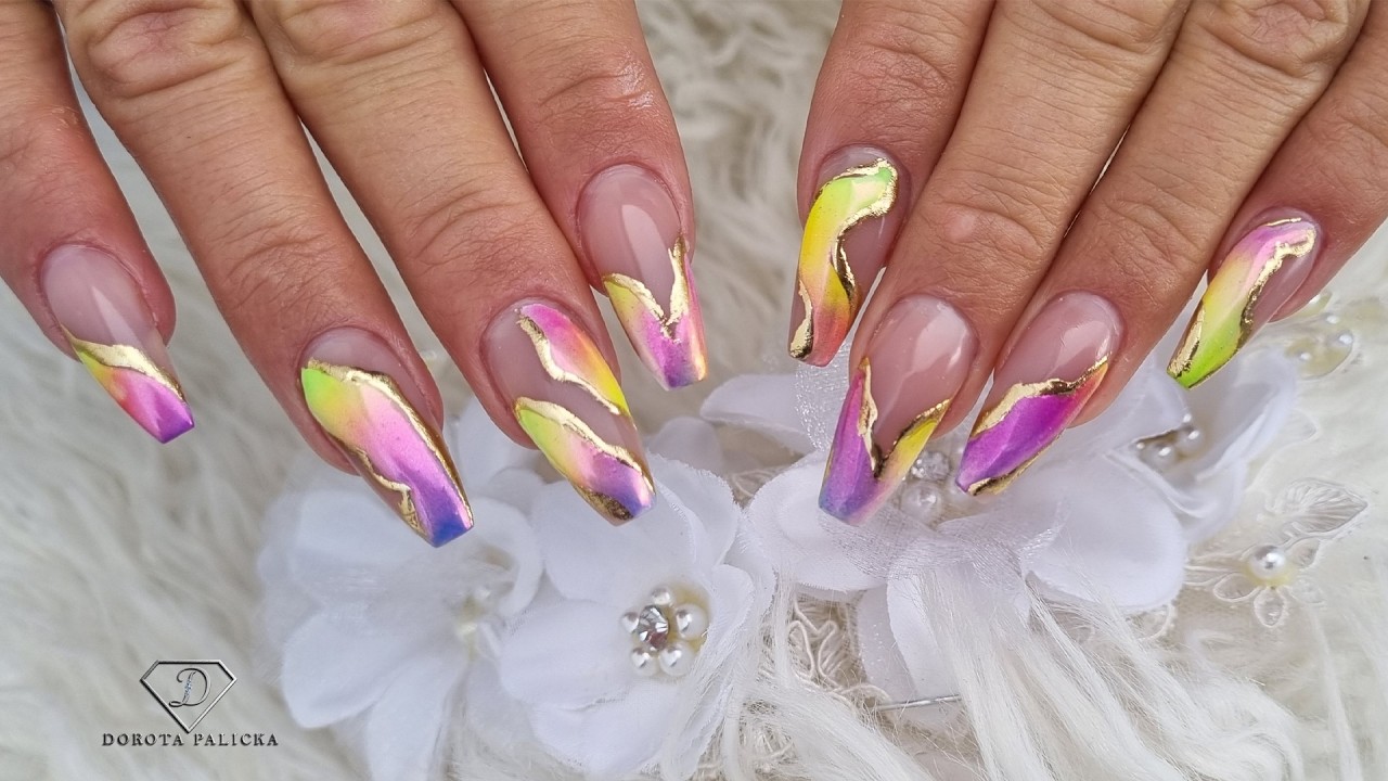Rainbow ombre chrome nails in real time. Gel rebalance step by step
