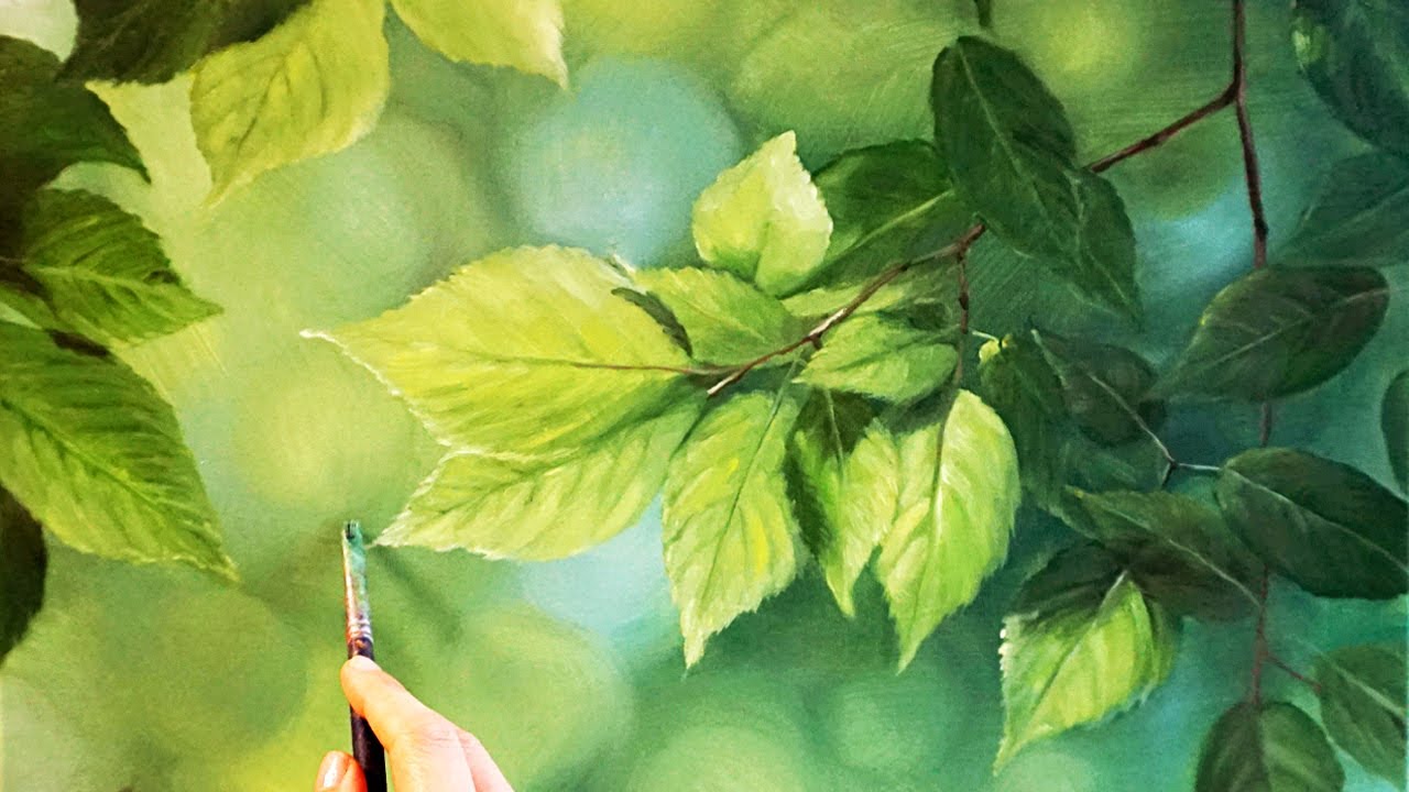 The green leaves | Realistic Oil Painting, 유화 나뭇잎 그리기, 나뭇잎 묘사 방법, 유화그리기