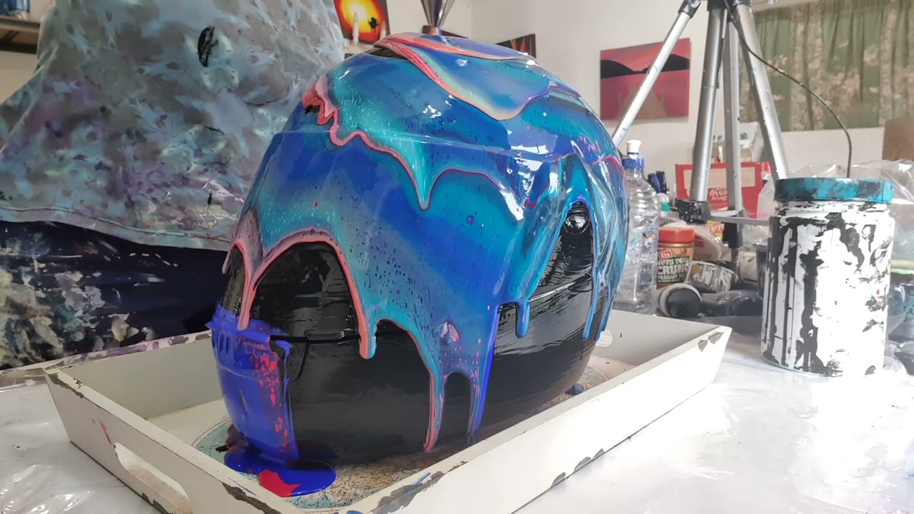 684 How to Paint a Motorbike Helmet using Acrylic Pouring