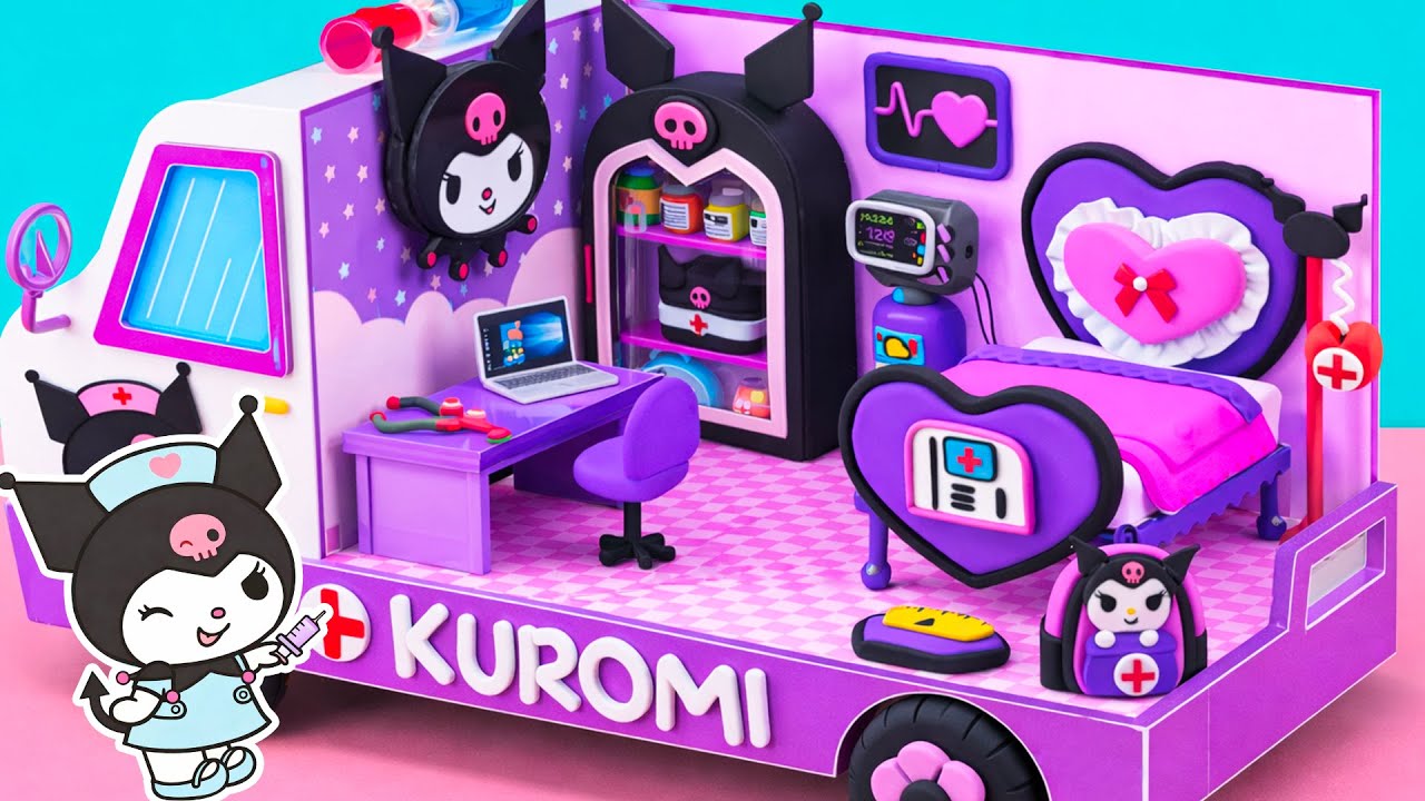 How To Make Kuromi Ambulance Hospital, DIY Doctor Set, Medical Kit from Polymer Clay, Cardboard