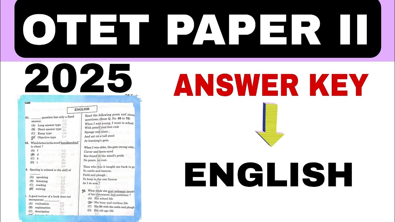 OTET-2025 ANSWER KEY । Unofficial। Paper -2। ENGLISH। #otet_exam_2025 #otetexam