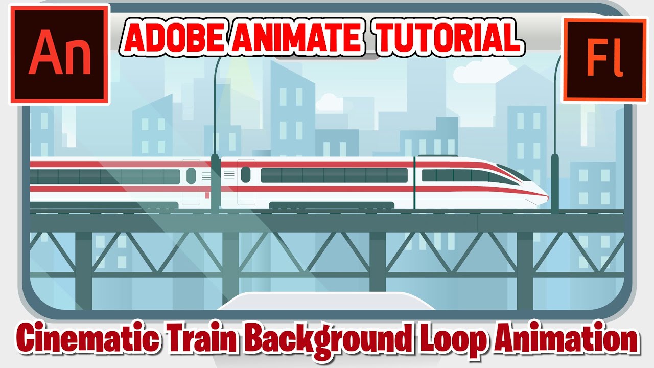 2D Train with City Background Animation | Adobe Animate Tutorial | Background Loop Animation