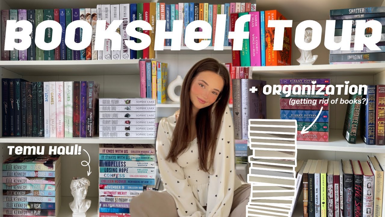 bookshelf tour & organizing every book i own 🤍📖☁️ (+ temu haul!)